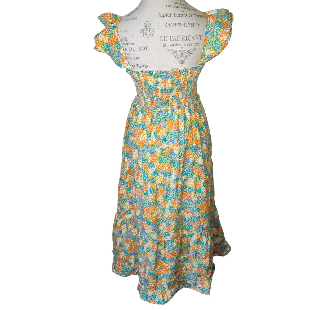 THML Garden Floral Smocked Midi Dress Women Large Tiered Ruffle Cottage Feminine - Picture 5 of 12